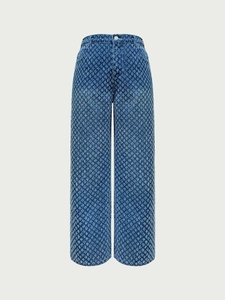 Women's plus size high waist wide leg blue jeans with starry geometric texture pattern
