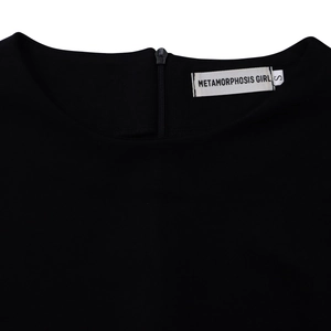 Detail view of round neckline with high-quality invisible zipper and brand logo label