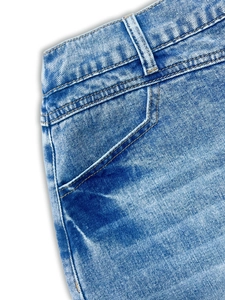 Jupe longue en jean grande taille bleu clair avec taille élastique et coutures jaunes