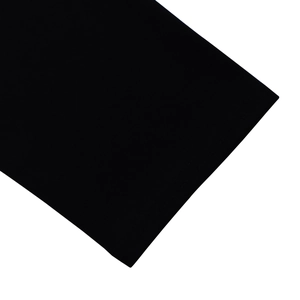 Detailed macro view of the black knit fabric with precise double-needle stitching quality