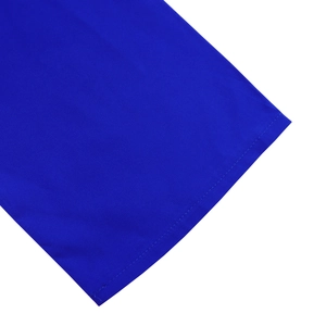 Detail of the stitching and royal blue fabric texture on the three-quarter sleeve dress