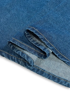 Elegant dark blue denim maxi skirt with high-quality yellow double stitching details