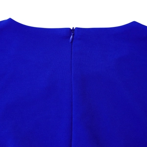 Detailed view of the royal blue dress showing the seamless invisible back zipper closure