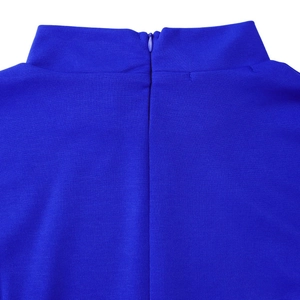 Detail of royal blue high-neck dress back with matching invisible zipper closure