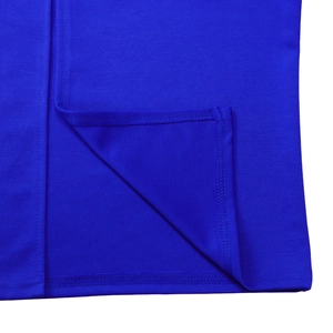 Detailed view of the royal blue knitted fabric hem with high-quality stitching edges