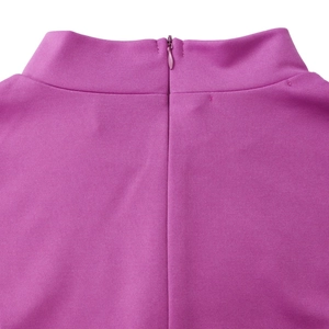 Detailed back view of purple high-neck dress featuring a seamless invisible zipper closure
