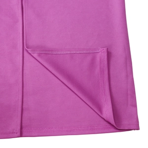 Detailed stitching and hem edge on purple stretch knit dress with overlock finish