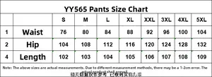 Detailed size chart for wide leg trousers from S to 5XL with waist and length measurements