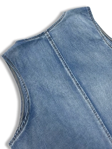 Light blue wash sleeveless denim dress for women in a loose fit with V-neckline