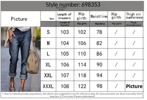 Detailed size chart for straight-leg denim jeans with measurements from S to 3XL