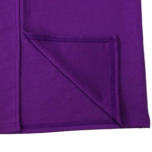Detail of high-stretch dark purple knit hem showing precision double-needle sewing craft