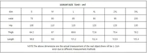 Detailed size chart for women's mid-rise loose straight jeans from S to 3XL with measurements
