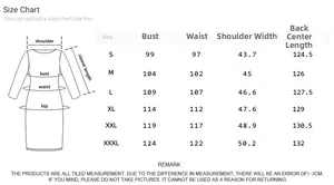 Tableau des tailles détaillé pour robe chemise à manches longues avec mesures