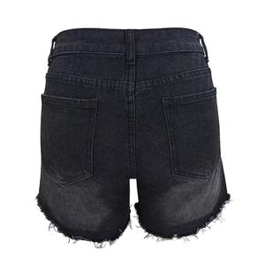 Short en jean gris foncé taille haute pour femme avec ourlet effiloché et poches