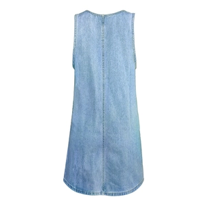 Light blue wash denim sleeveless dress featuring back seam detailing and straight silhouette