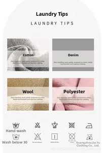 Detailed fabric care instruction guide for stretch denim jeans showing washing symbols