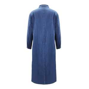 Robe chemise longue en jean bleu foncé avec manches longues et détail de couture au dos