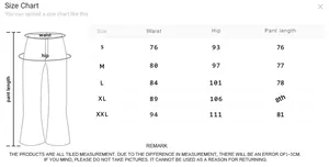 Detailed size chart for men's vintage ripped denim jeans showing waist and hip dimensions