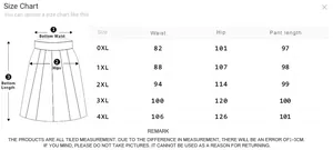 Size chart for women's denim skirt showing waist and hip measurements for 0XL to 4XL sizes