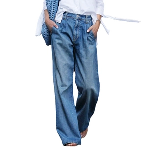 Damen Jeans mit hoher Taille und weitem Bein in blauer Waschung für lässigen Look