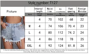 Tabella taglie per pantaloncini di jeans con borchie da donna T127 S-XXL
