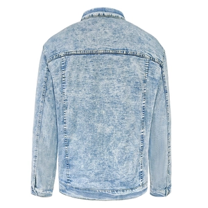 Men's slim fit acid wash denim jacket in light blue with vintage back seam details