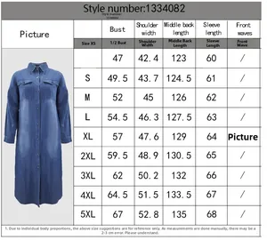 Tabella taglie dettagliata per abito in denim retrò con misure da XS a 5XL disponibili