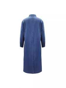 Abito a camicia in denim blu scuro a maniche lunghe con colletto a rever e vestibilità comoda