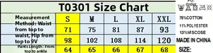 Detailed size chart for straight-leg denim jeans with waist and length measurements