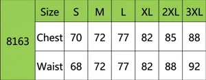 Detailed size chart for backless wide leg jumpsuit with bust and waist measurements