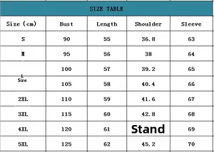 Tableau détaillé des tailles pour chemise à manches lanternes de la taille S jusqu'au 5XL