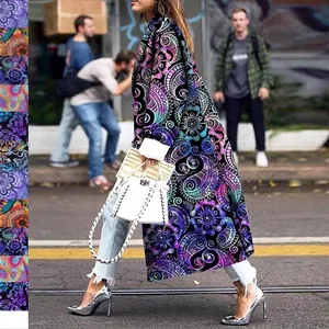 Dames Boheems Paisley Mandala Print Lange Trenchcoat Revers Double-breasted Losse Mode Outdoor Herfst Winter Jas Mantel