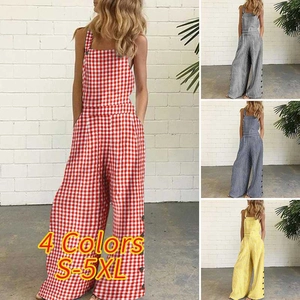 Women's plaid wide-leg jumpsuit with straps in four colors and S-5XL sizes