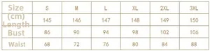 Detailed size chart for the floral V-neck maxi dress with measurements from S to 3XL