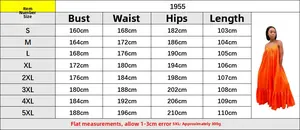 Detailed size guide table for women's summer sleeveless strap dress from size S up to 5XL