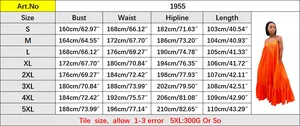 Size chart showing bust and length for plus size summer dress from S to 5XL