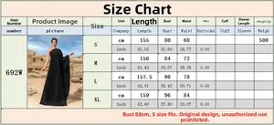 Detailed size chart with length and bust measurements for off-shoulder sleeveless maxi dress