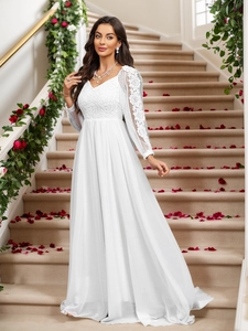 Robe de mariée élégante en dentelle à manches longues et jupe en mousseline pour les fêtes