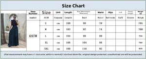 Detailed size guide for the sequined backless pleated evening dress in sizes S to XXL