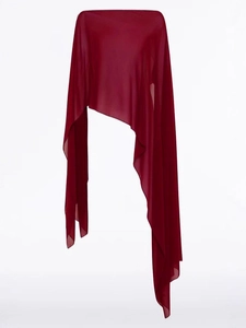 Elegant deep red chiffon shawl with asymmetrical cut for formal evening dresses