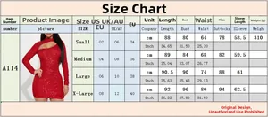 Detailed size guide table for red sequin long sleeve dress with US UK EU measurements