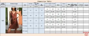 Size chart with US/UK/EU measurements for tie-waist v-neck ruffled mini dress