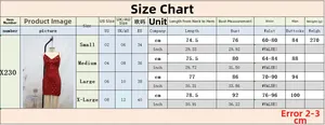 Guide des tailles pour robe à paillettes col V avec mesures de S à XL en cm et pouces