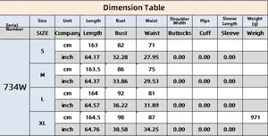 Detailed size chart for solid color strapless evening dress with S to XL measurements