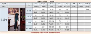 Detailed size guide table for the green sequin evening gown showing CM and inch measurements