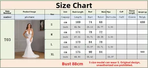 Detailed size chart with measurements for the V-neck mermaid evening dress