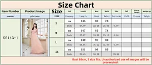 Detailed size chart for elegant off-shoulder mesh V-neck evening gown in cm and inches