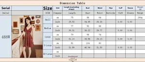 Size chart for women's V-neck sequined cocktail dress showing cm and inch measurements