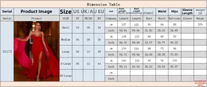 Detailed size chart with measurements for the strapless sleeveless evening maxi dress