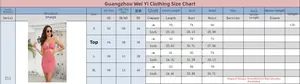 Detailed size chart for sexy V-neck pencil dress with measurements in cm and inches